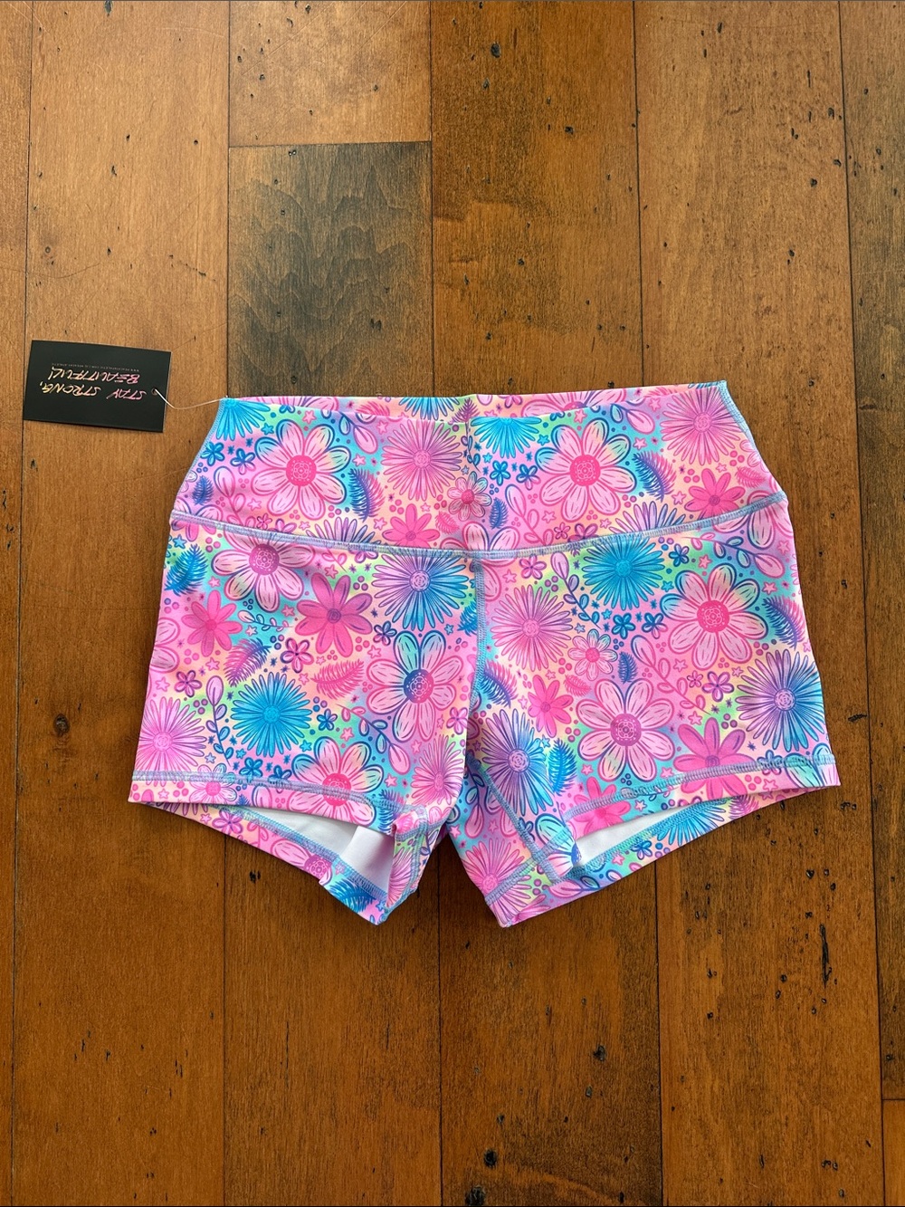 NWT Peachy Athletic Floral Fantasy Squat-Proof Gym Shorts - Unicorn Collection